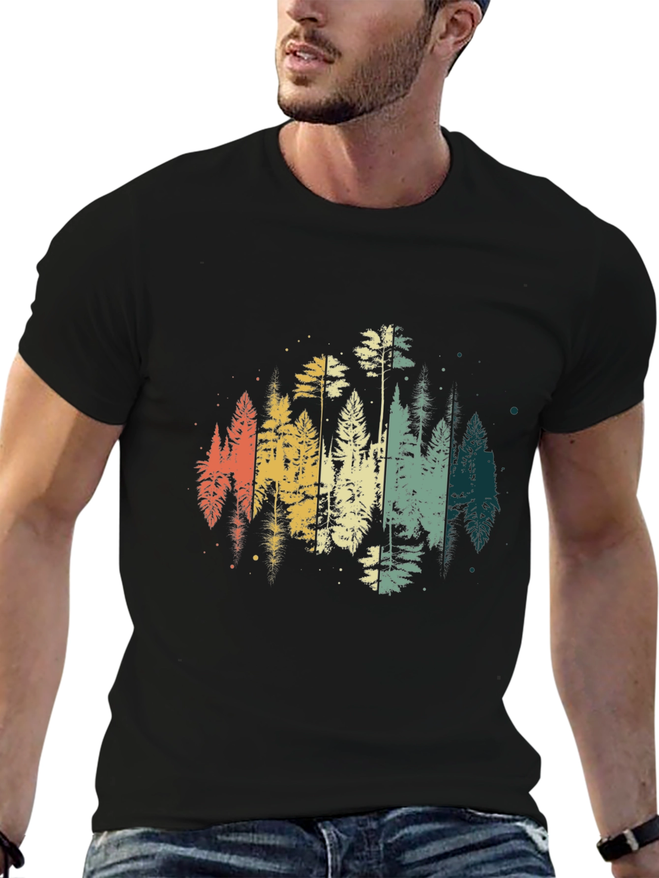Black Retro Forest T-Shirt - Vintage Style Nature Tee view 6