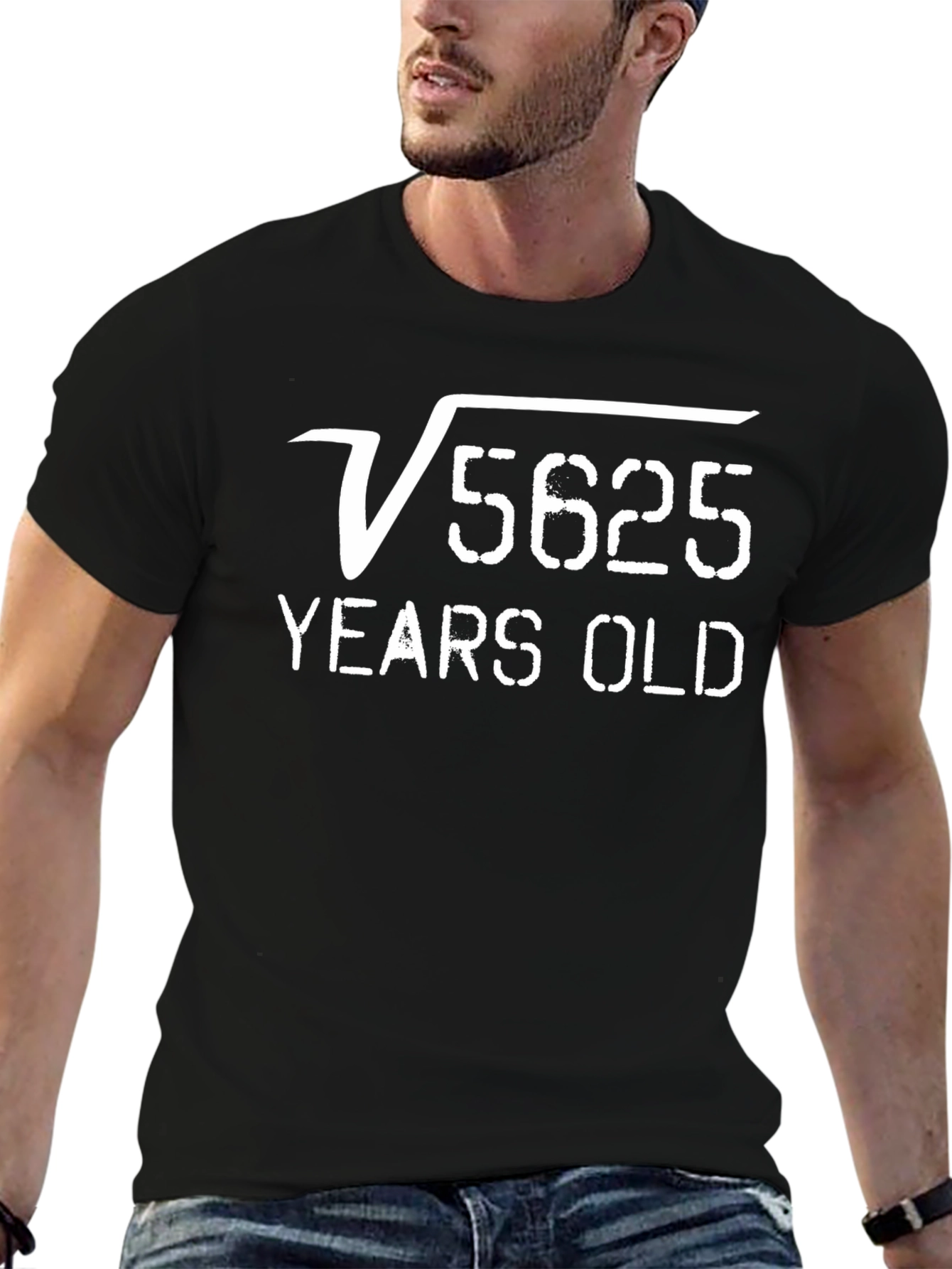 Black Square Root 5625 75 Years Old Funny Math T-Shirt view 6