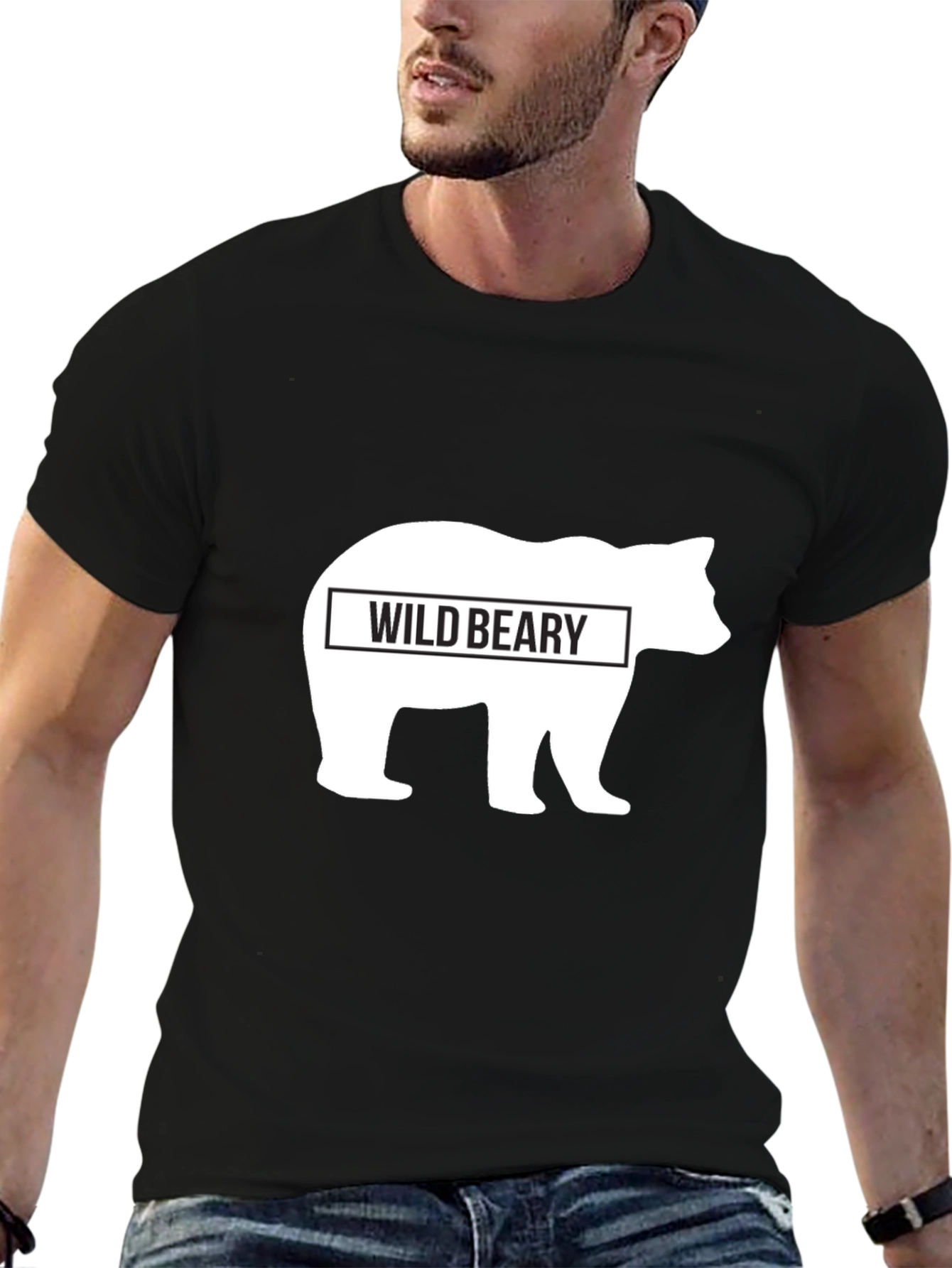 Black Wild Beary Graphic T-Shirt - Black Cotton Blend Casual Tee view 6