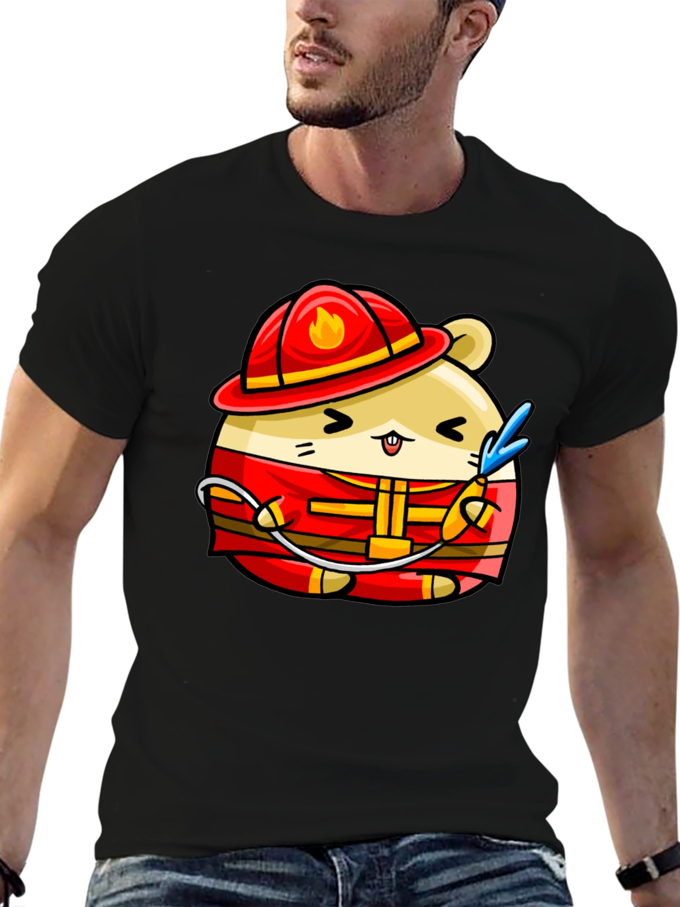 Black Firefighter Hamster Graphic Tee - Black view 6
