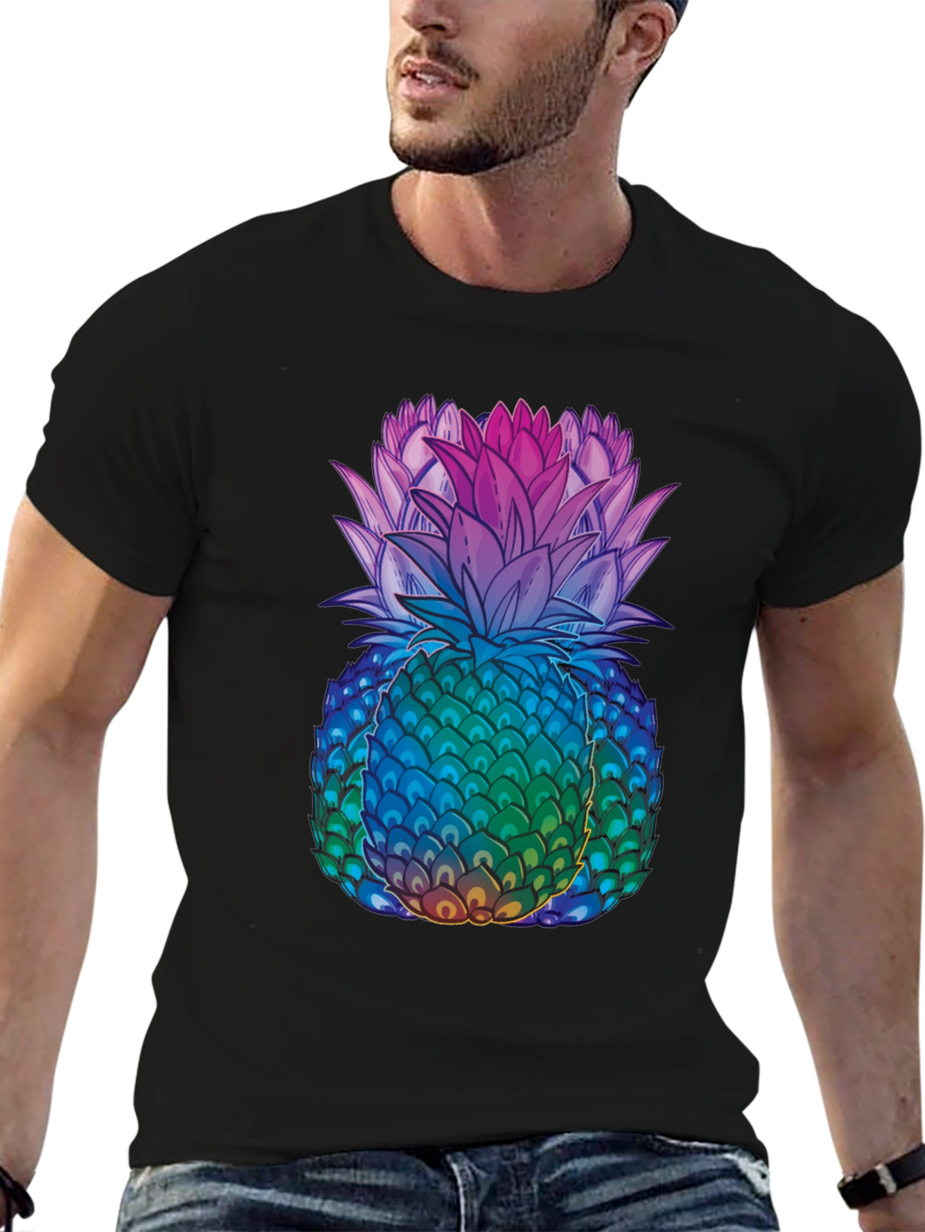 Black Rainbow Pineapple Graphic Tee - Unique Design view 6
