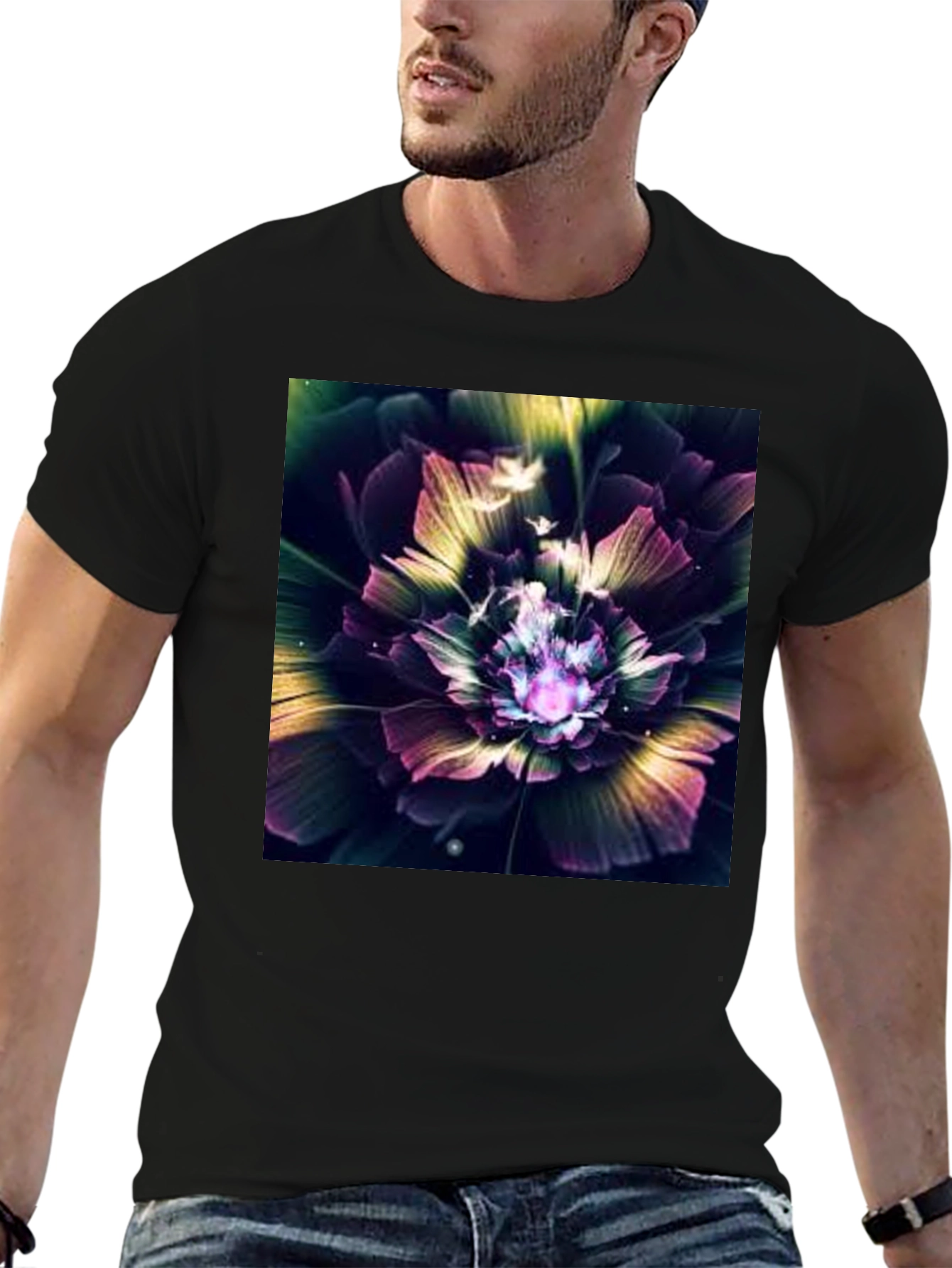 Black Floral Fantasy Black Tee view 6