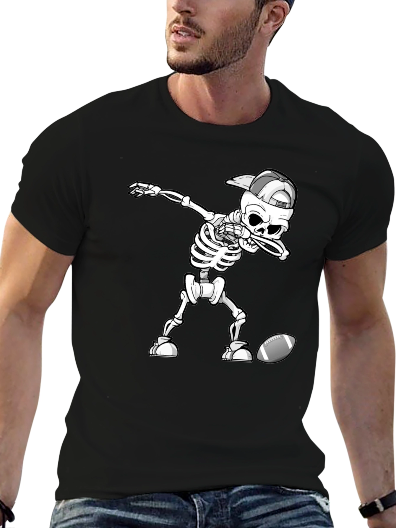 Black Skeleton Dabbing Football Tee view 6