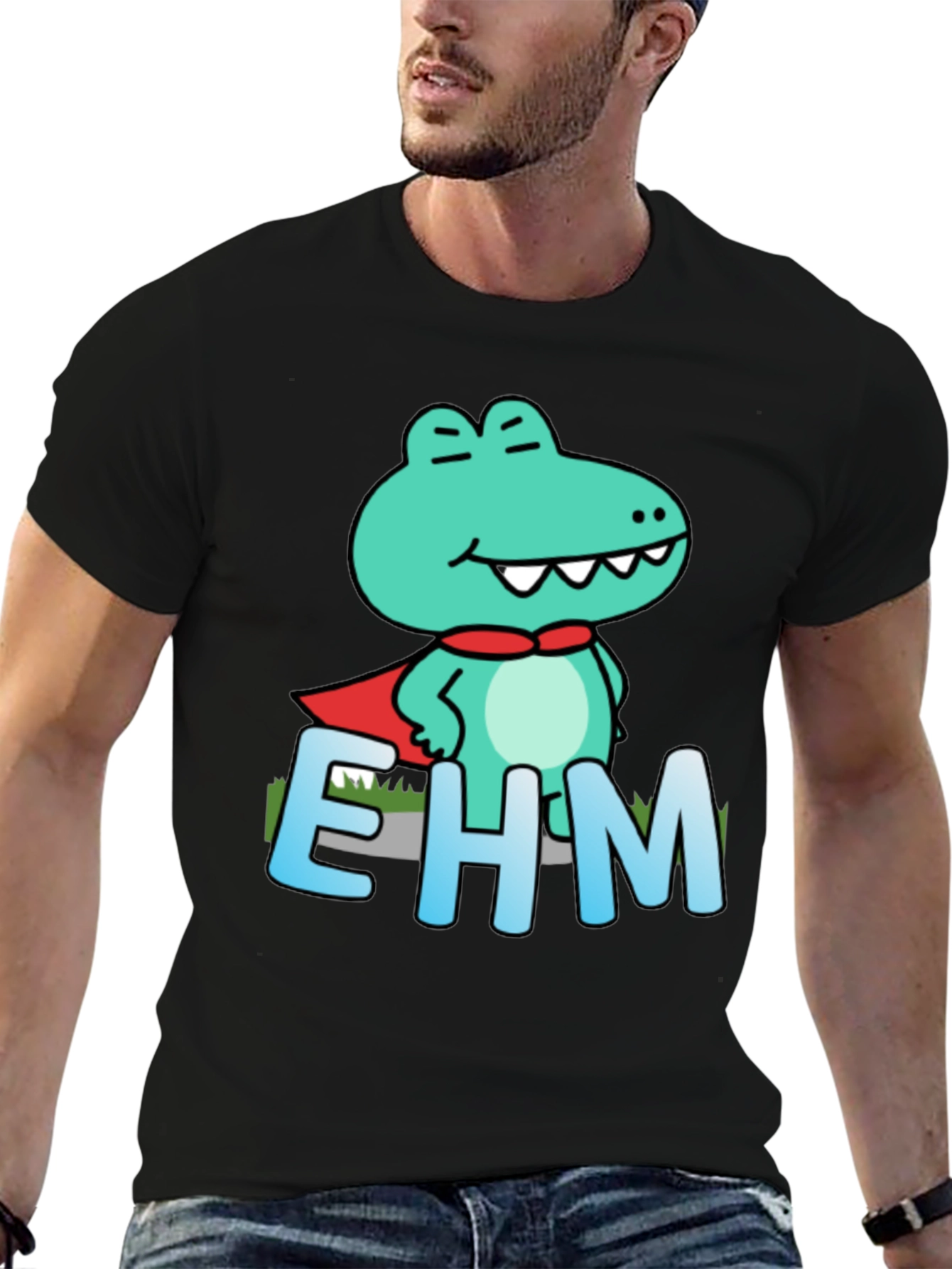 Black Funny Cartoon Crocodile EHM T-Shirt view 6