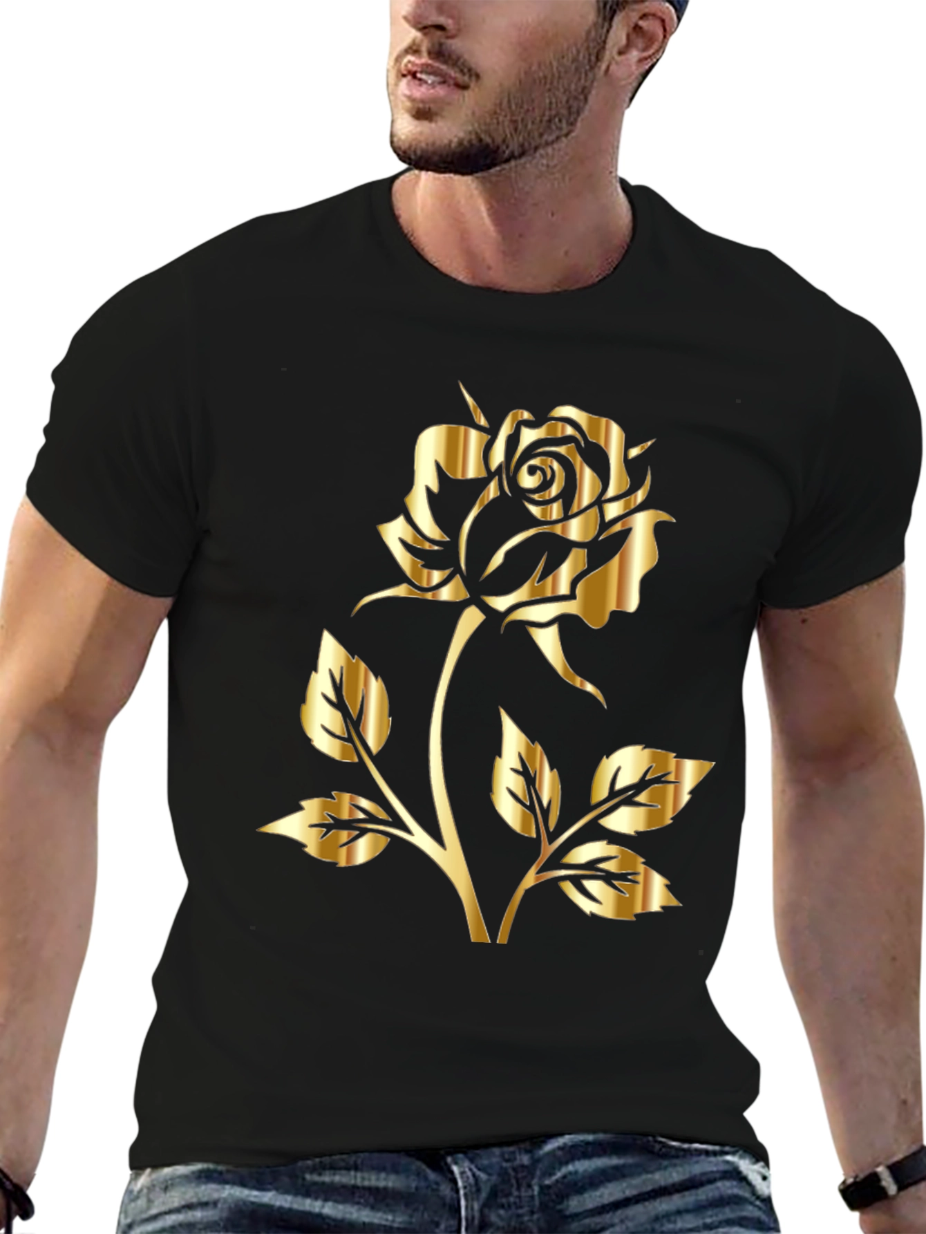 Black Gold Rose Graphic T-Shirt - Black view 6