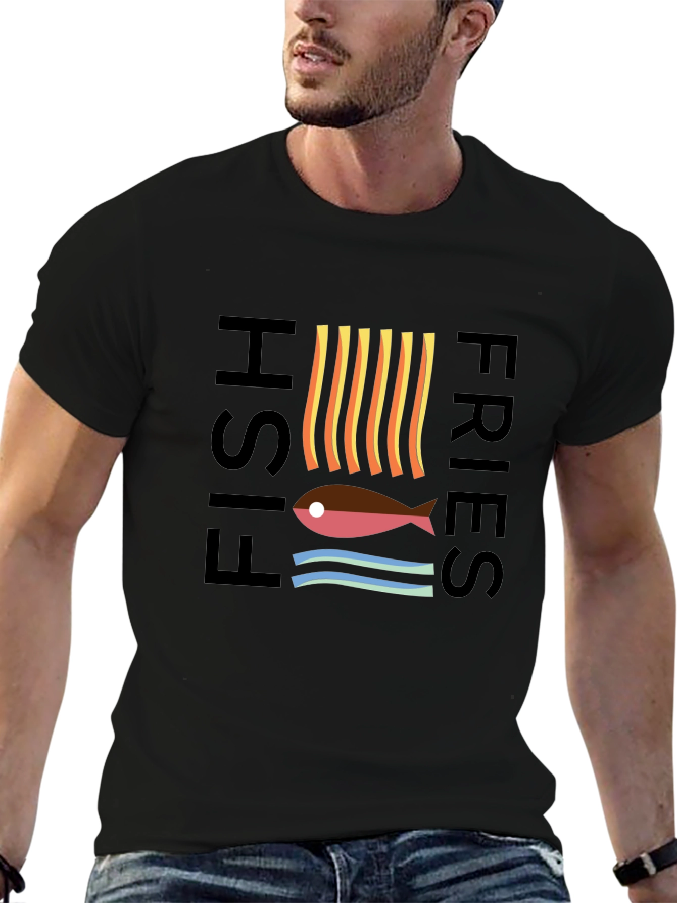 Black Fish & Fries Graphic Tee - Unisex Black T-Shirt view 6