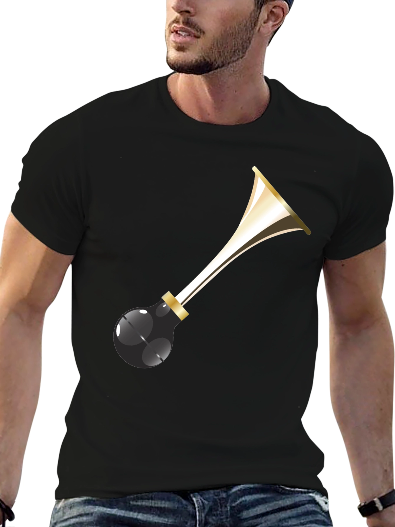 Black Party Horn Graphic Tee - Black Cotton T-Shirt view 6