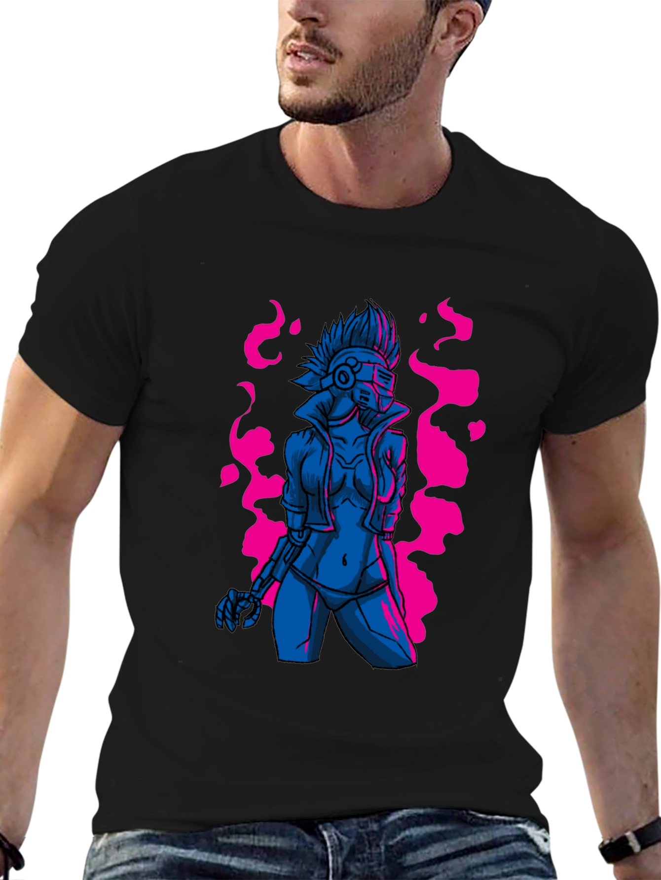 Black Cyberpunk Android Graphic Tee - Edgy Sci-Fi Style view 6