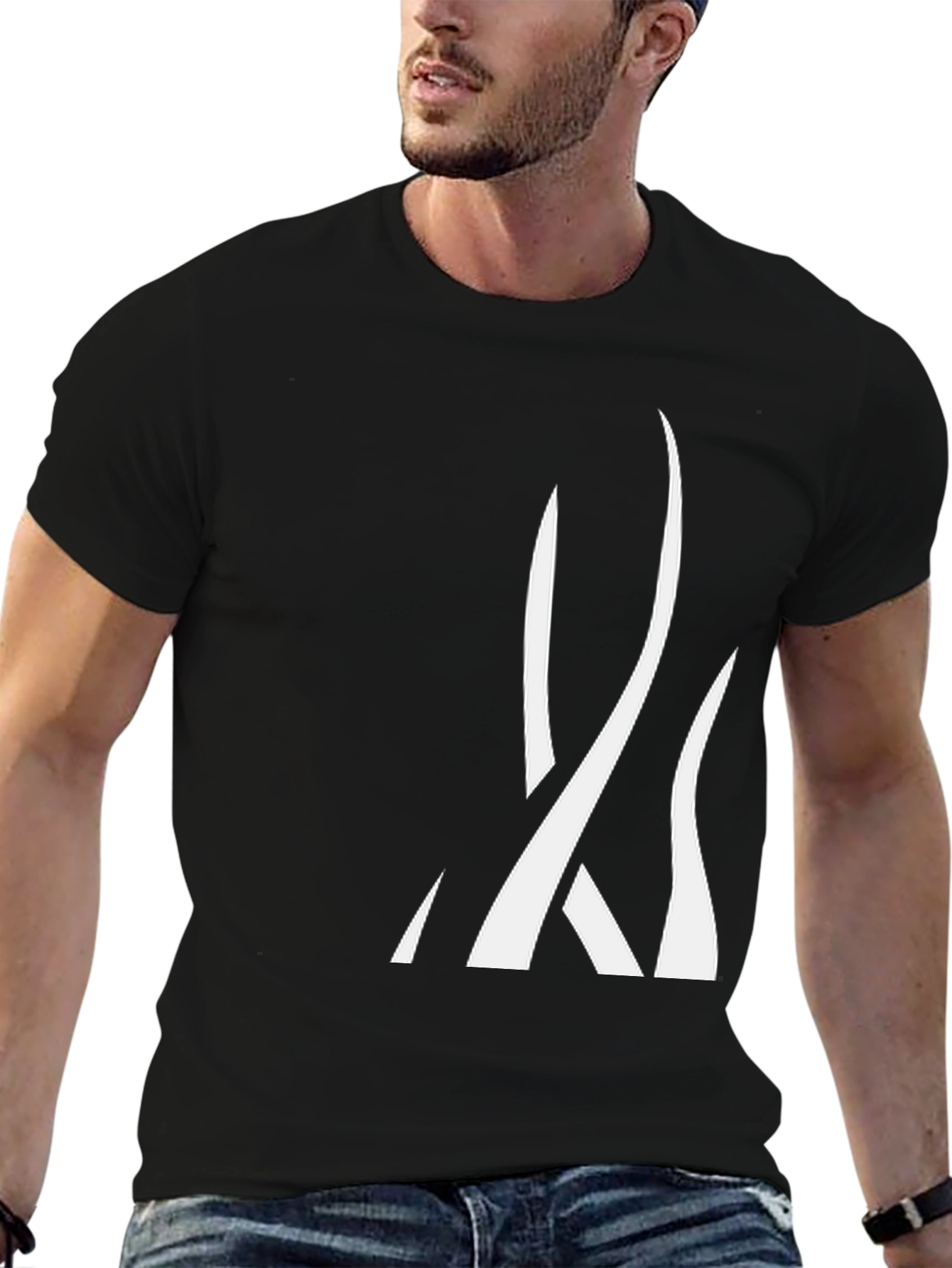 Black Men's Black Graphic Tee - Abstract White Design view 6
