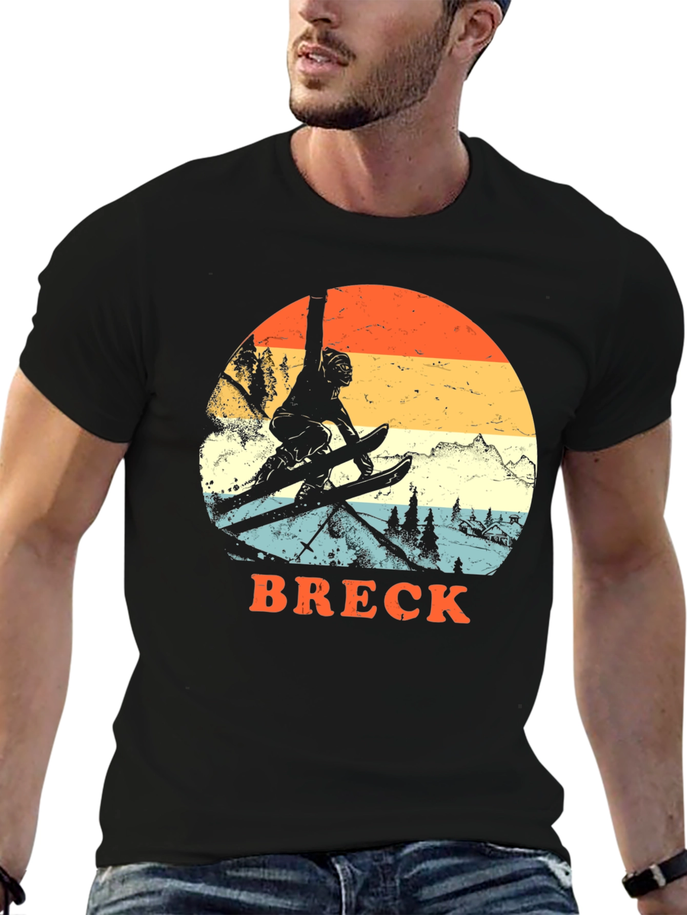 Black Vintage Breck Skiing T-Shirt view 6