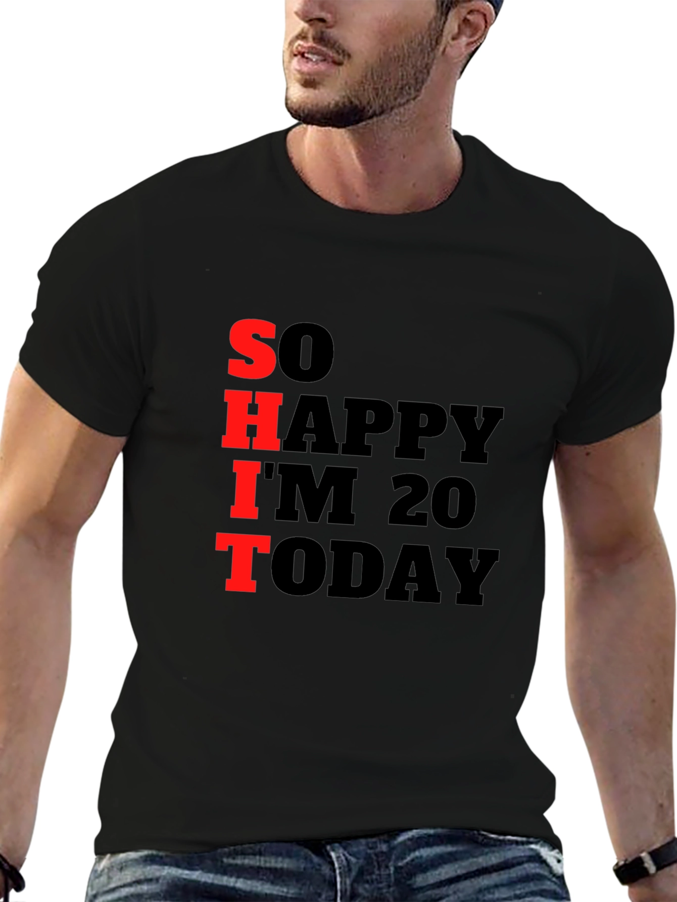 Black Funny 20th Birthday T-Shirt: "So Happy I'm 20" view 6