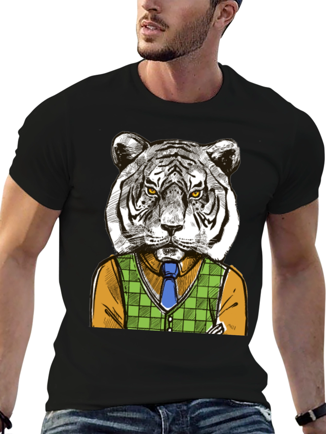 Black Tiger Gentleman Graphic T-Shirt - Cool Animal Design view 6