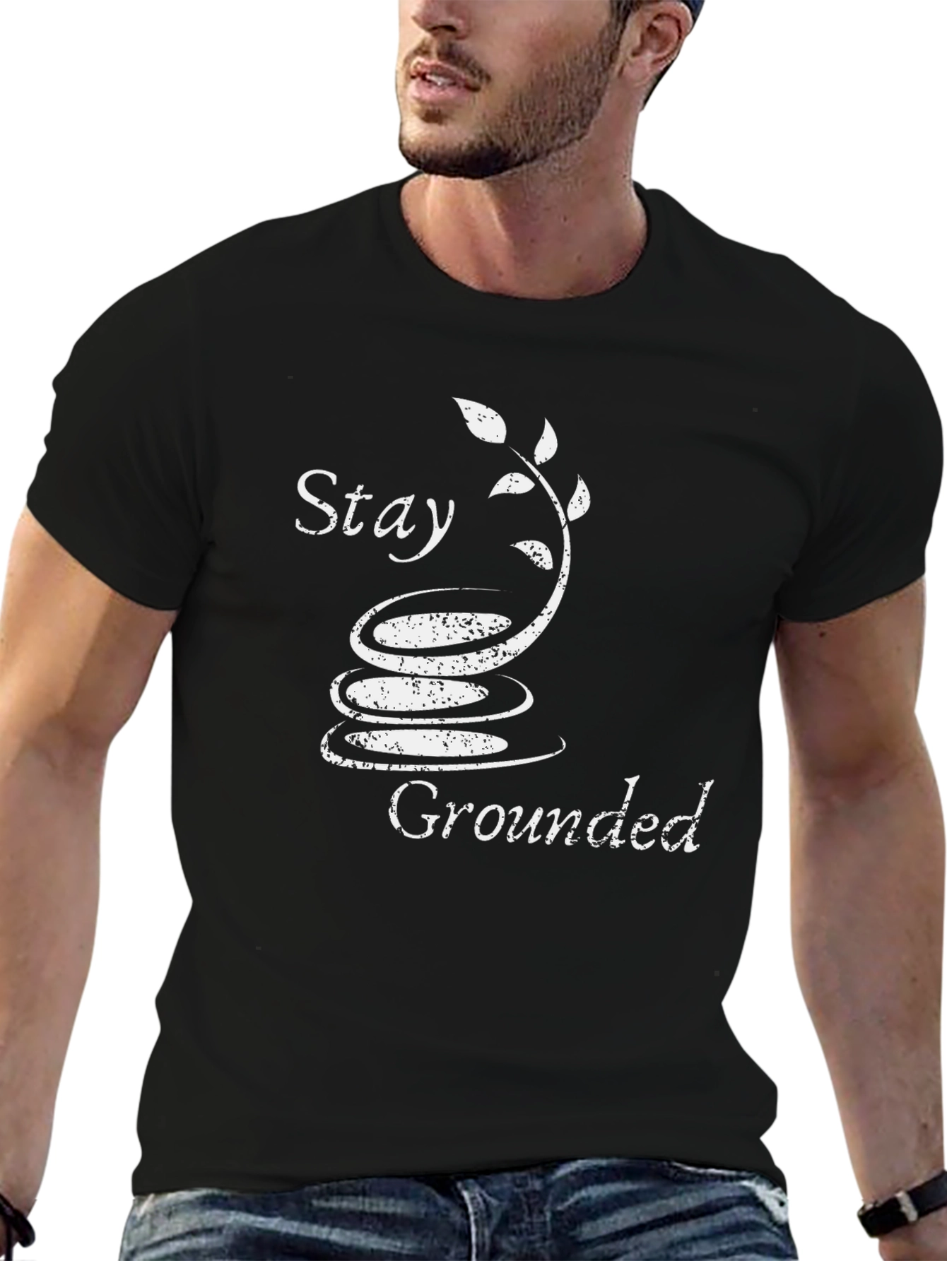 Black Stay Grounded T-Shirt - Zen Garden Design view 6
