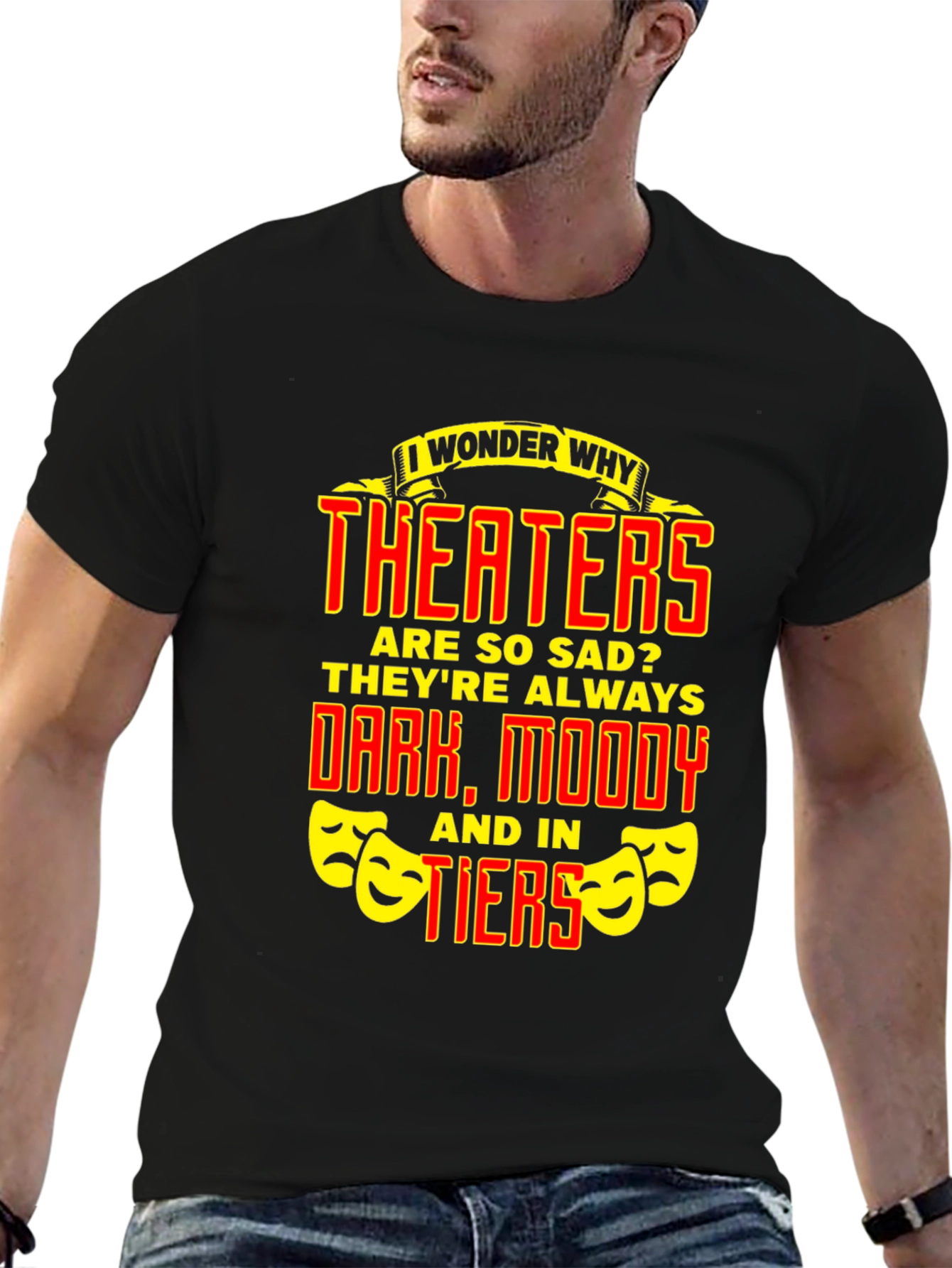 Black Theater Sad Pun Graphic Tee - Funny Drama T-Shirt view 6