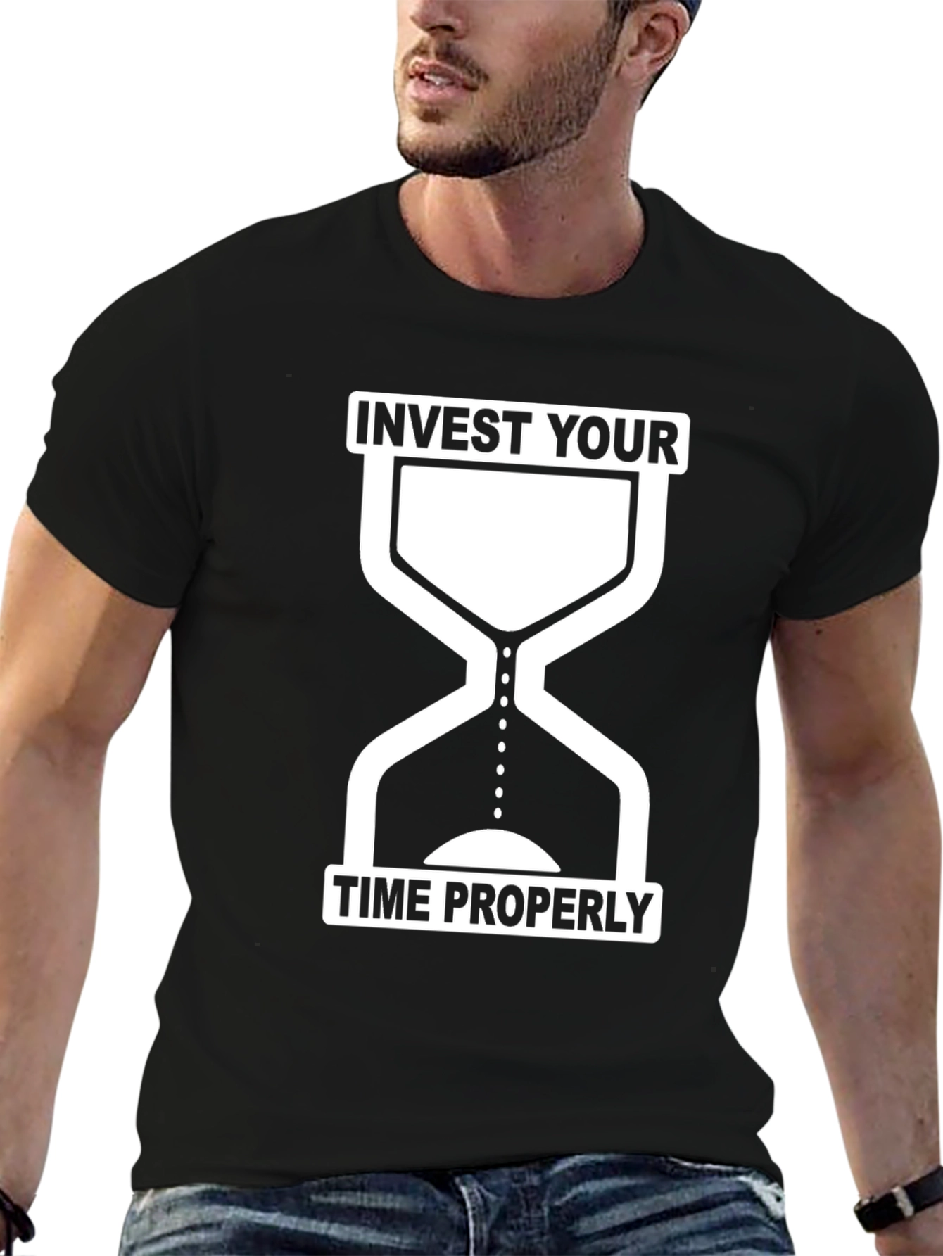 Black Invest Time Properly Graphic Tee view 6