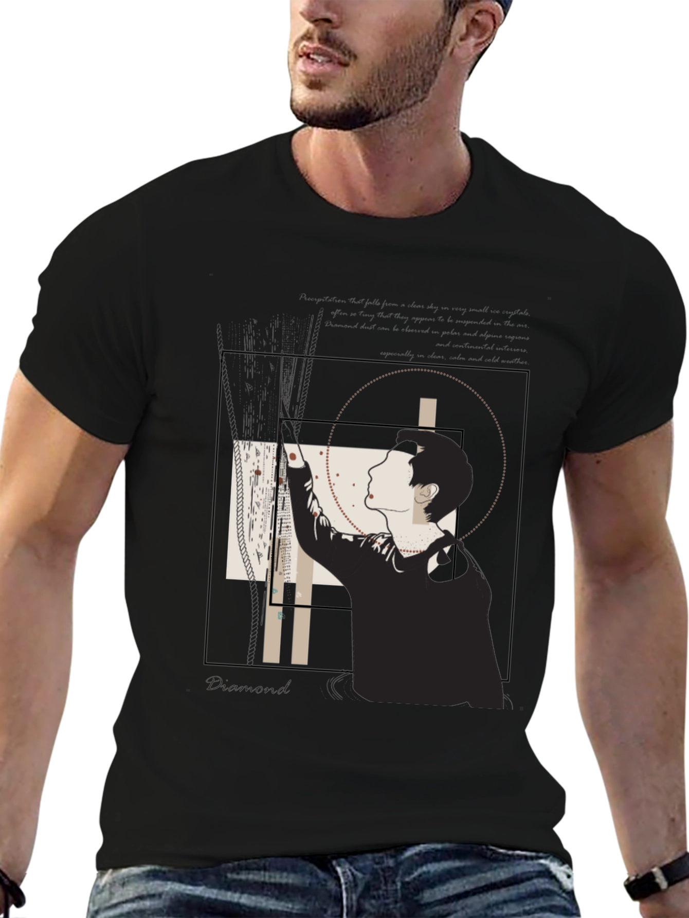 Black Geometric Graphic Black T-Shirt view 6