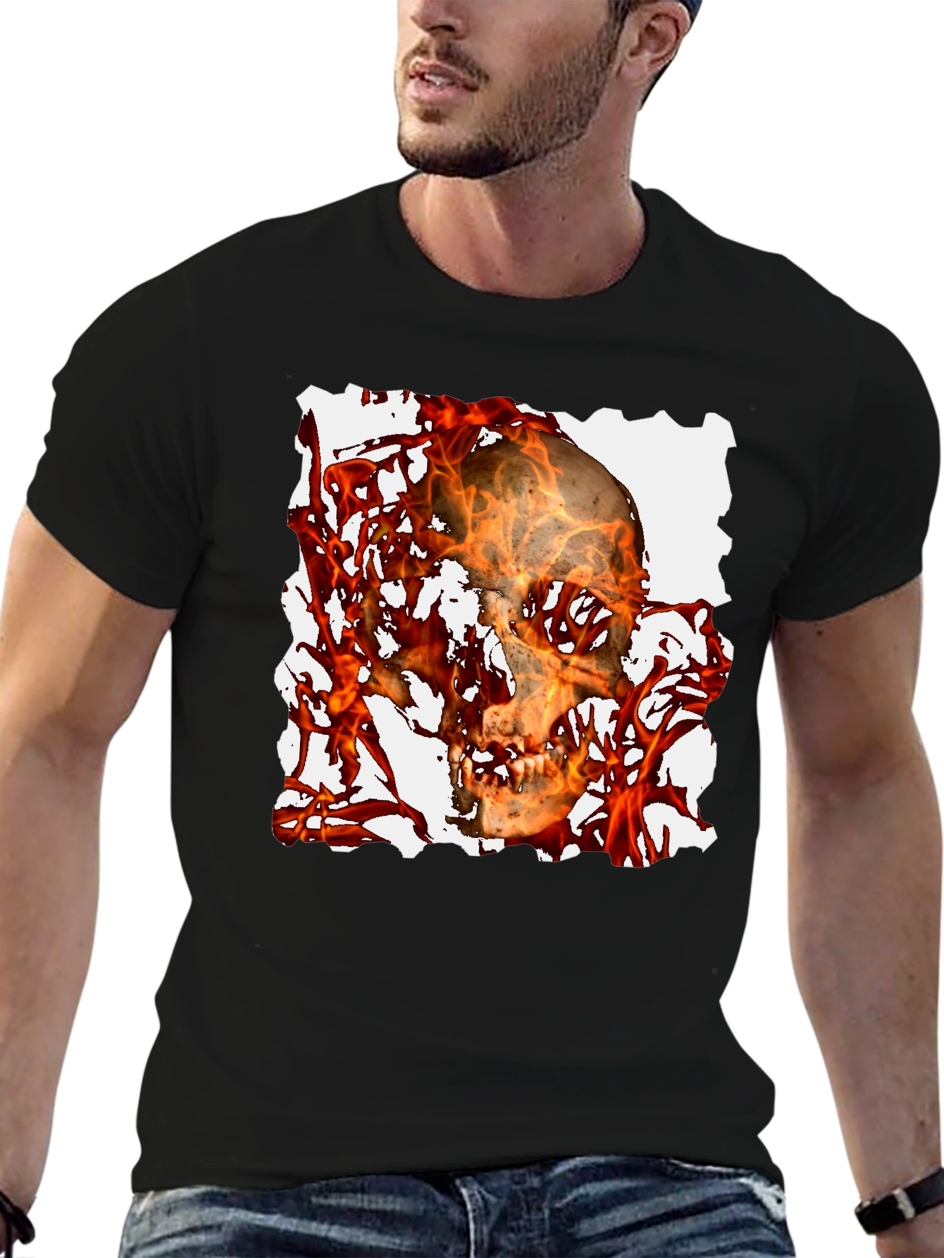 Black Fiery Skull Graphic Tee - Black T-Shirt view 6