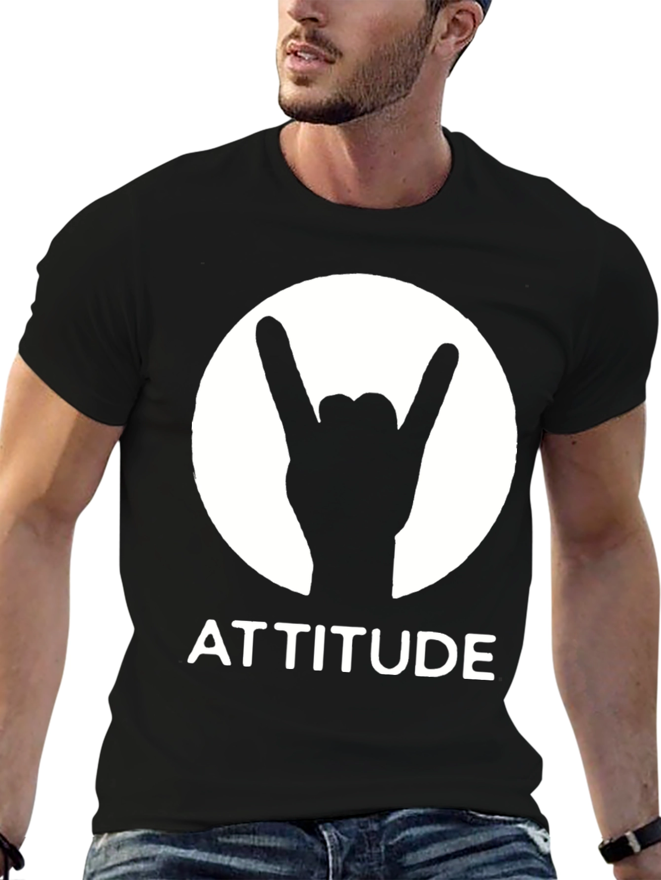Black Attitude Rock On Hand Graphic Tee - Black view 6