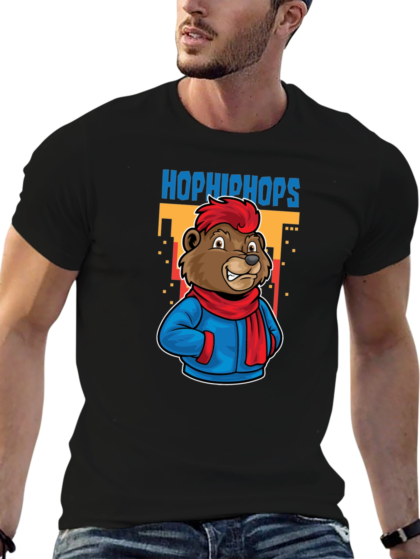 Black Hop Hip Hops Bear T-Shirt - Urban Cartoon Style view 6