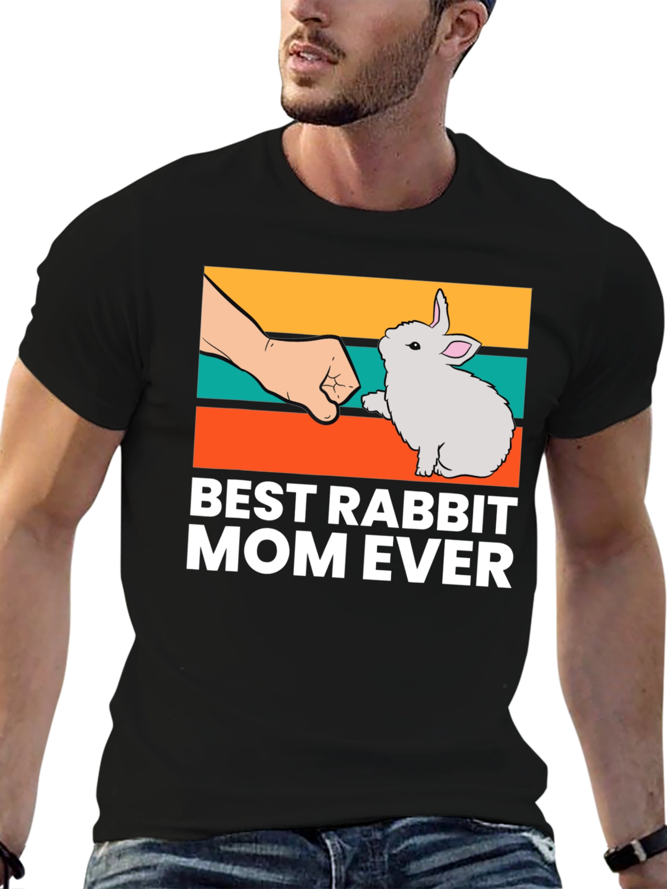 Black Best Rabbit Mom Ever T-Shirt, Cute Bunny Tee view 6