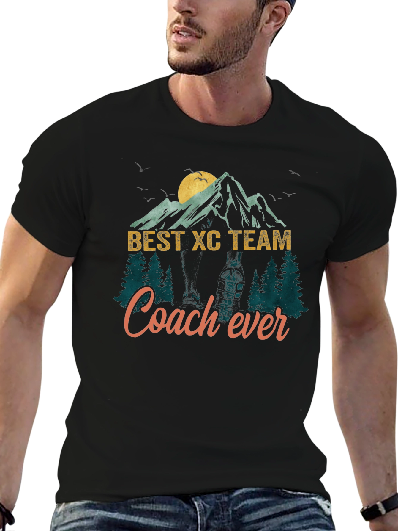 Black Best XC Team Coach Ever Mountain T-Shirt view 6