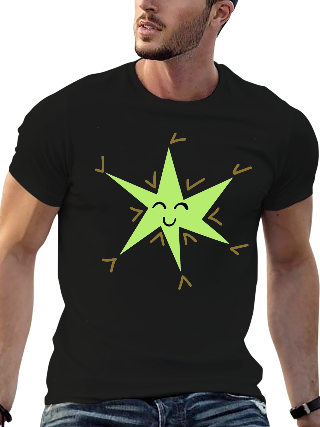 Black Happy Star Graphic Tee - Black Cotton Blend view 6