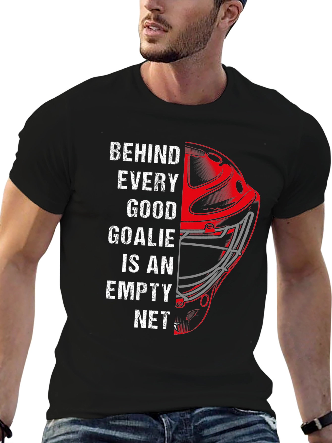 Black Funny Hockey Goalie T-Shirt - Empty Net Design view 6