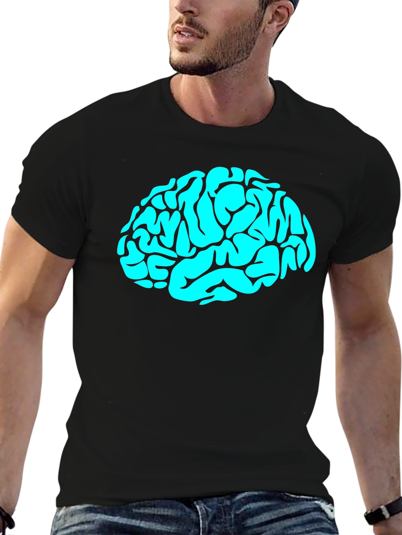 Black Brain Graphic Tee - Mens Black Cotton T-Shirt view 6