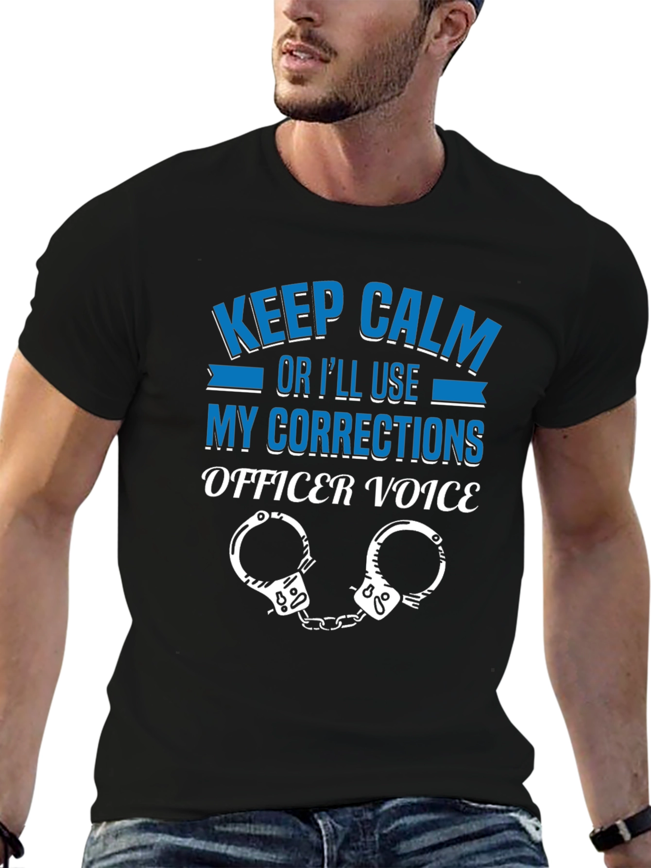 Black Keep Calm Corrections Officer T-Shirt view 6