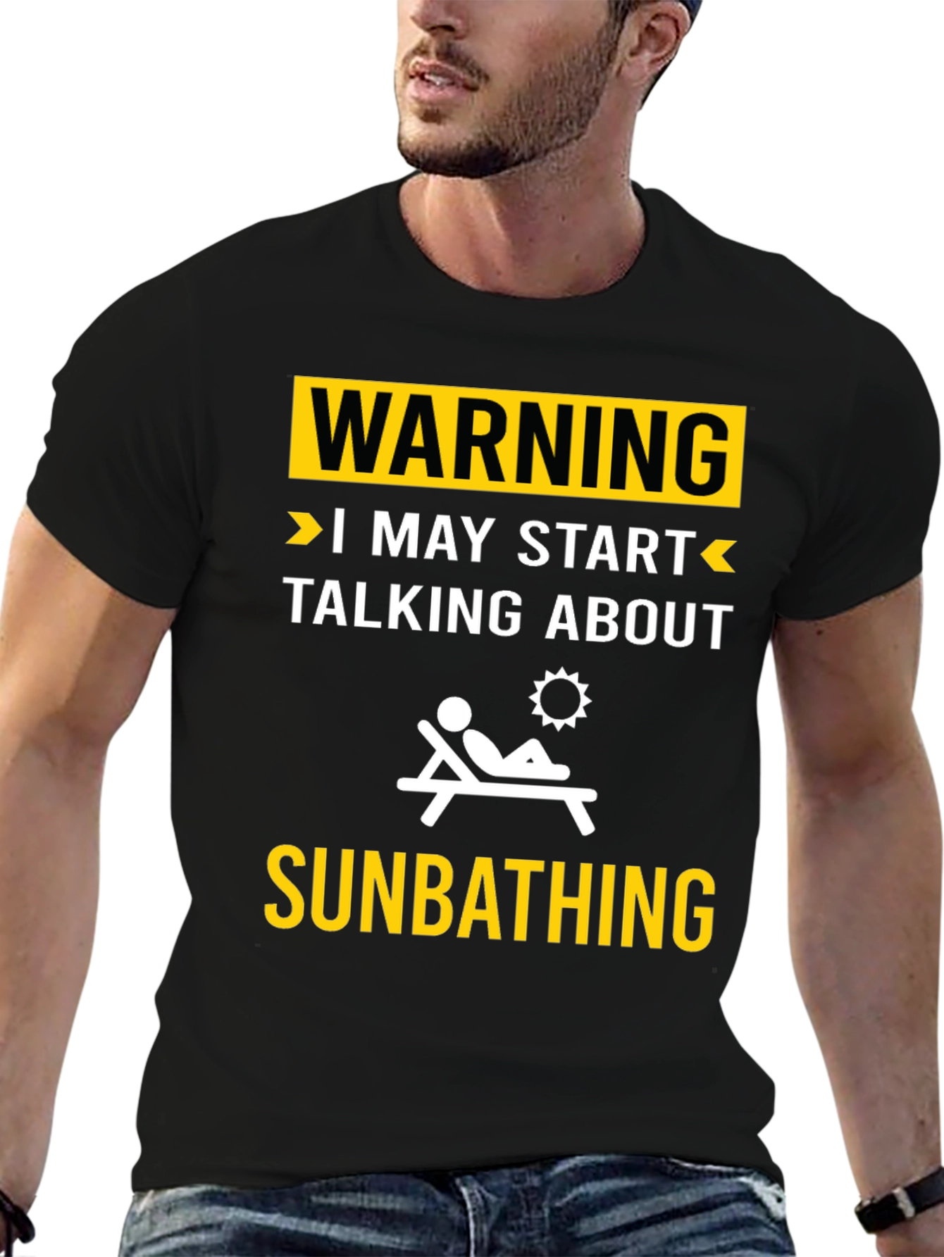 Black Warning: May Start Talking About Sunbathing T-Shirt view 6