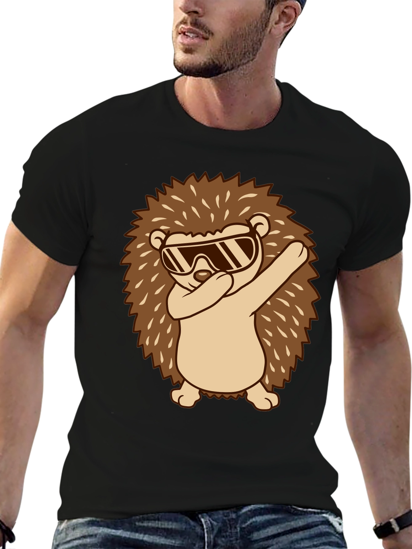 Black Dabbing Hedgehog Graphic Tee - Cool & Fun! view 6