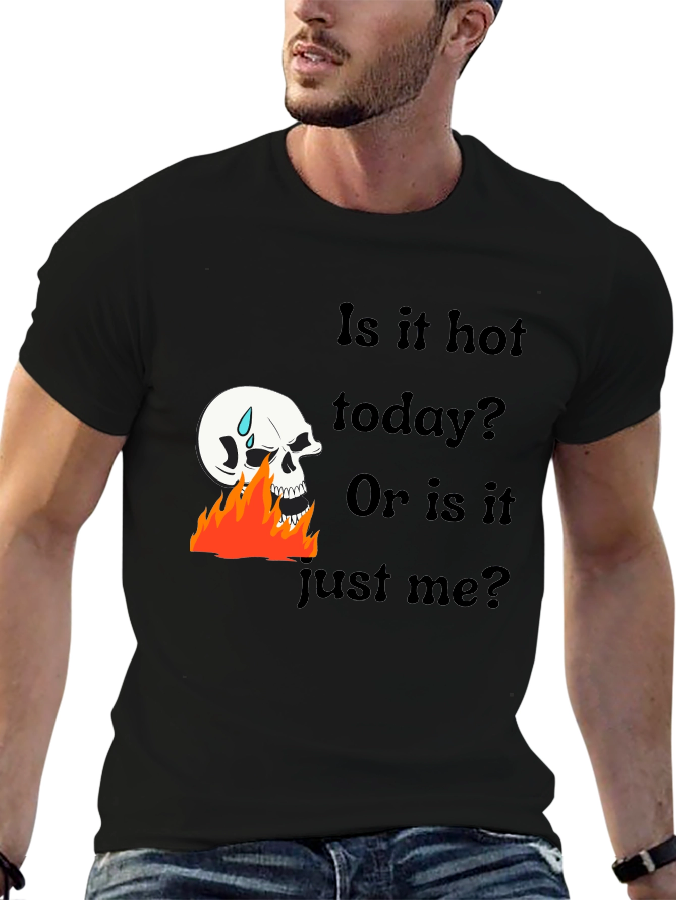 Black Hot Today Skull Graphic Tee - Funny Sarcastic Men's T-Shirt view 6