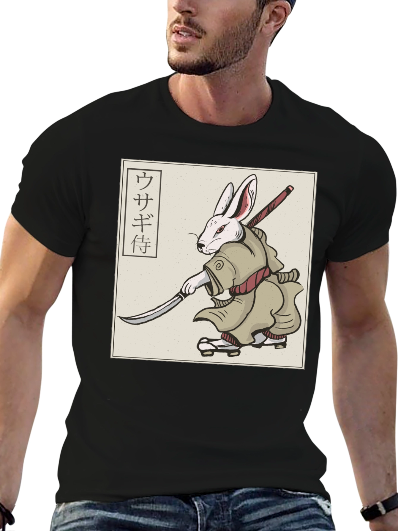 Black Rabbit Samurai T-Shirt - Black Graphic Tee view 6