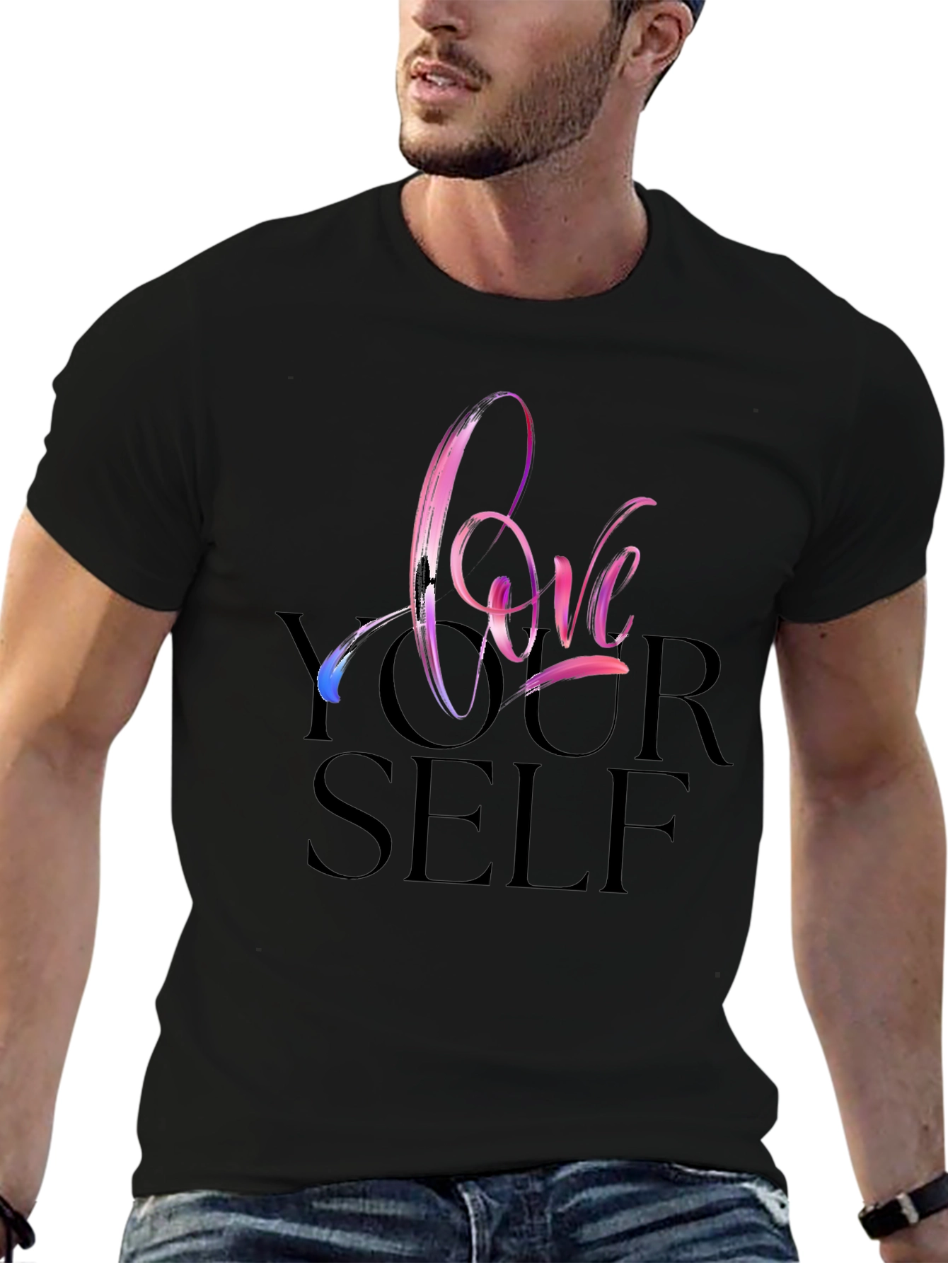 Black Love Yourself Graphic Tee - Black Cotton Casual Shirt view 6