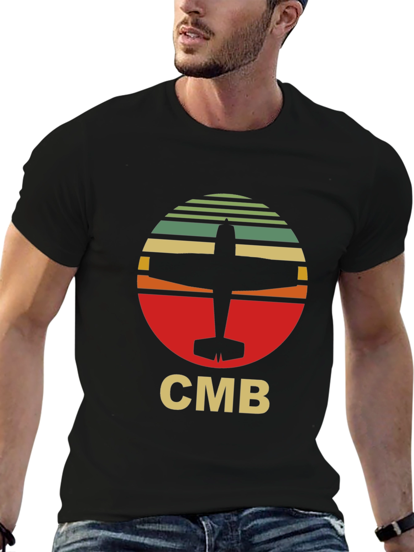 Black Retro Airplane CMB T-Shirt - Aviation Style view 6