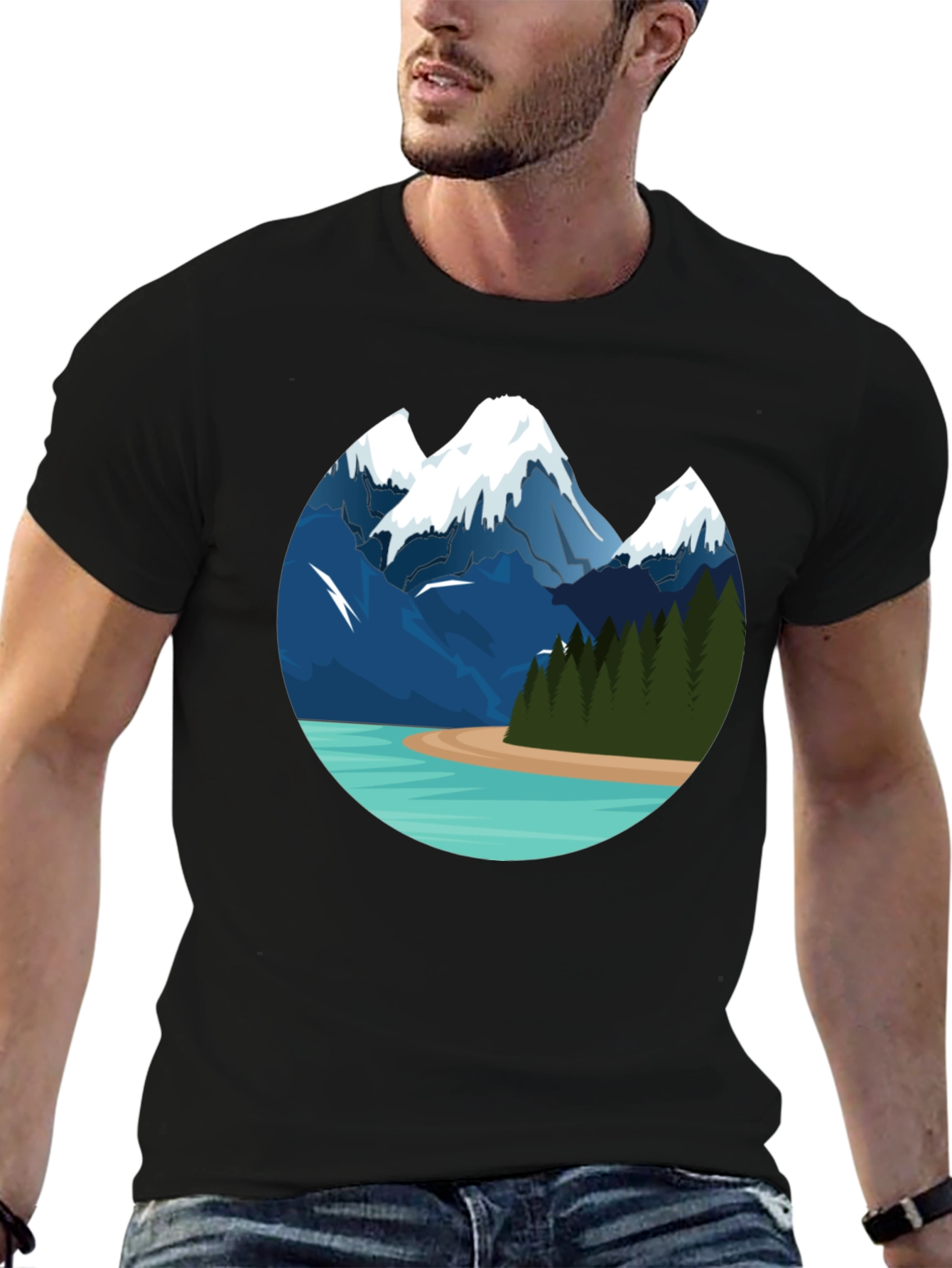 Black Mountain Lake Graphic Tee - Black Cotton T-Shirt view 6