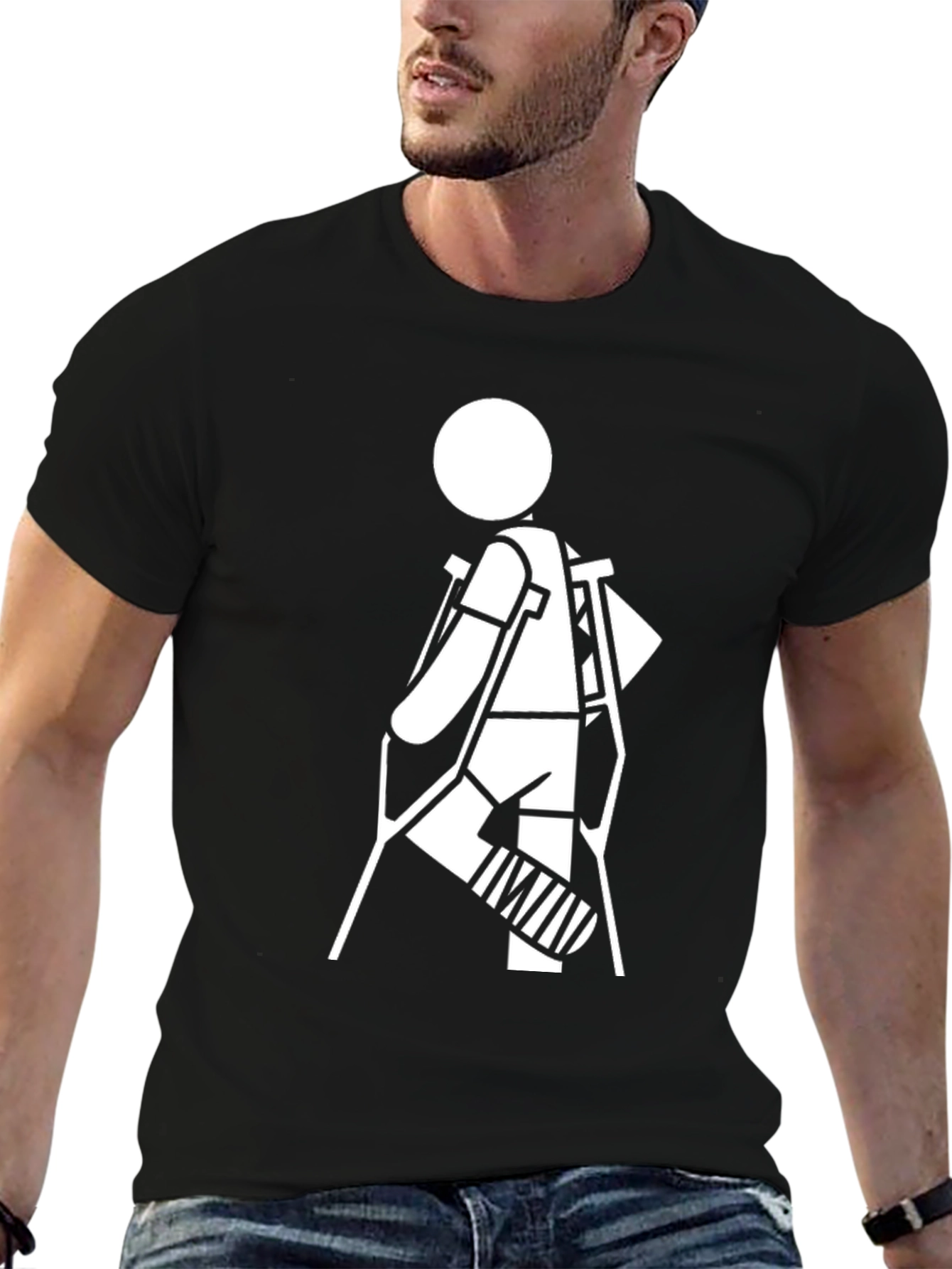 Black Crutches Graphic T-Shirt - Black Cotton Casual Tee view 6