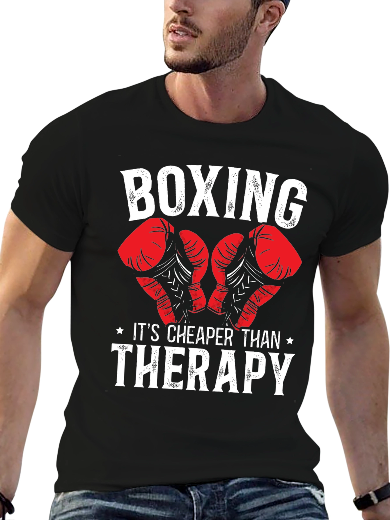 Black Boxing Cheaper Than Therapy Graphic T-Shirt view 6