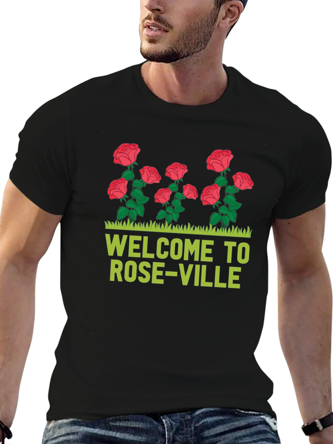Black Welcome to Roseville T-Shirt - Floral Design view 6
