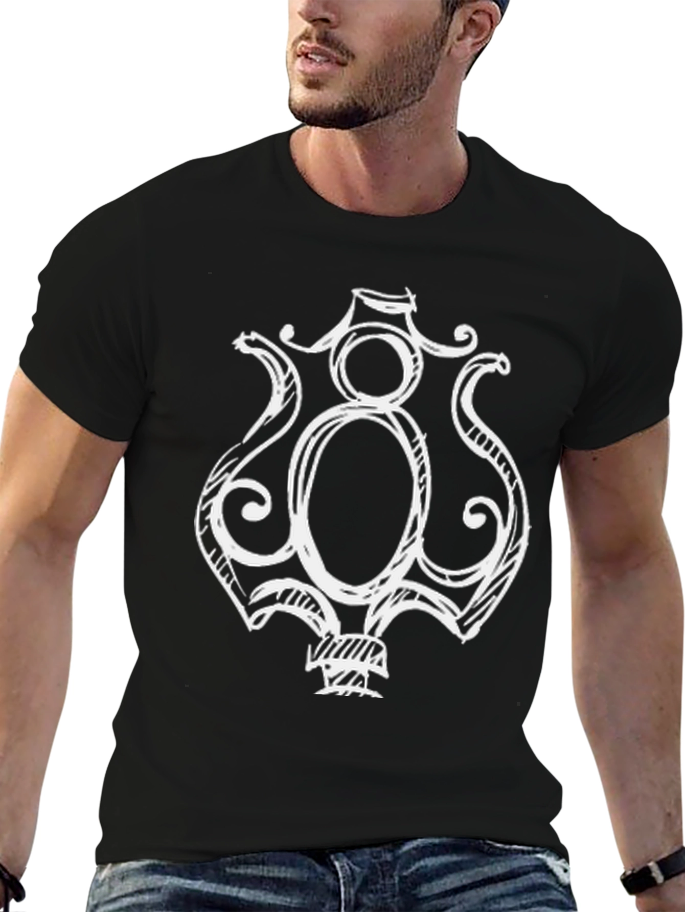 Black Unique Graphic Tee - Black Cotton Blend view 6