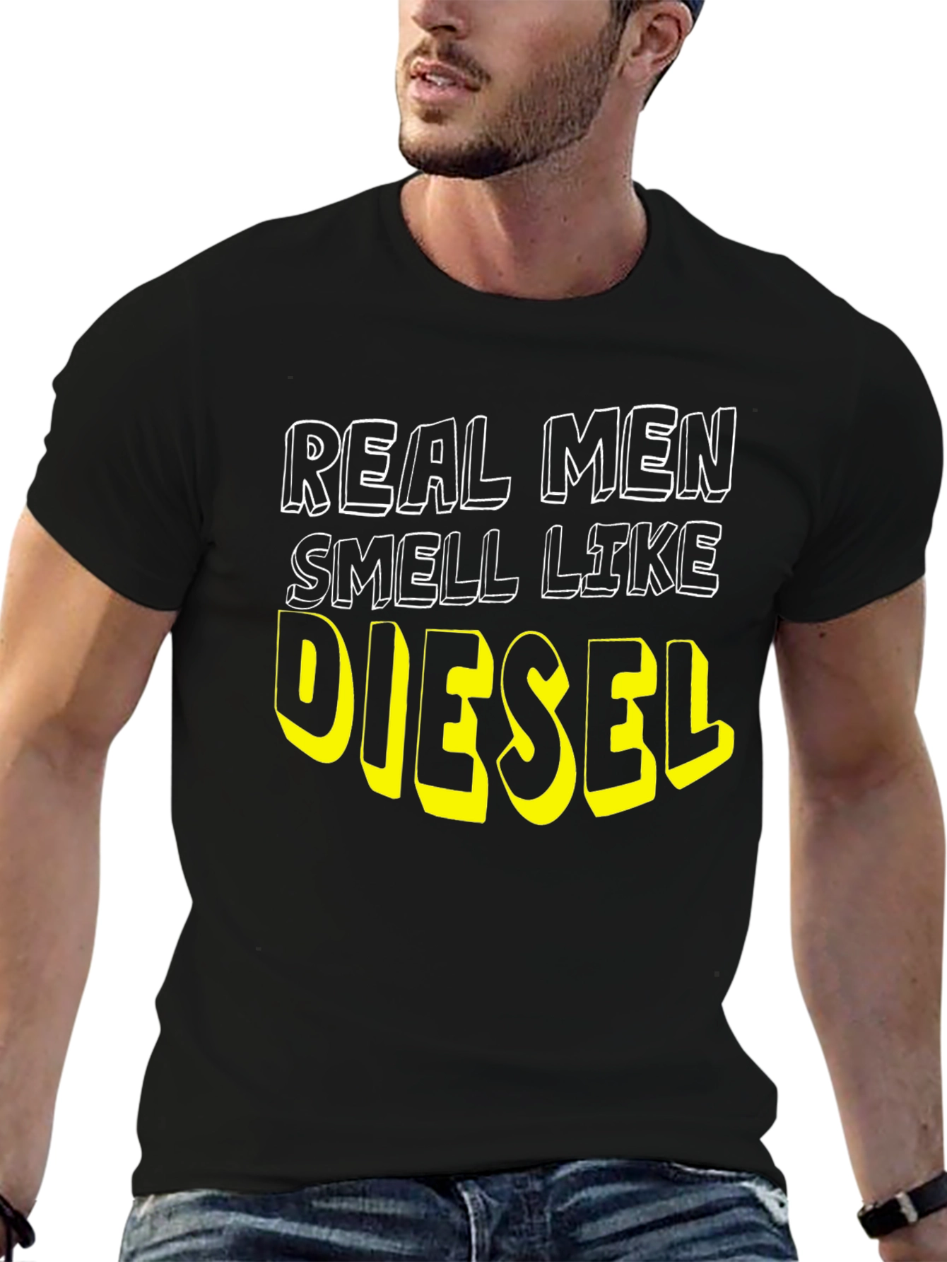 Black Real Men Smell Like Diesel Black T-Shirt view 6