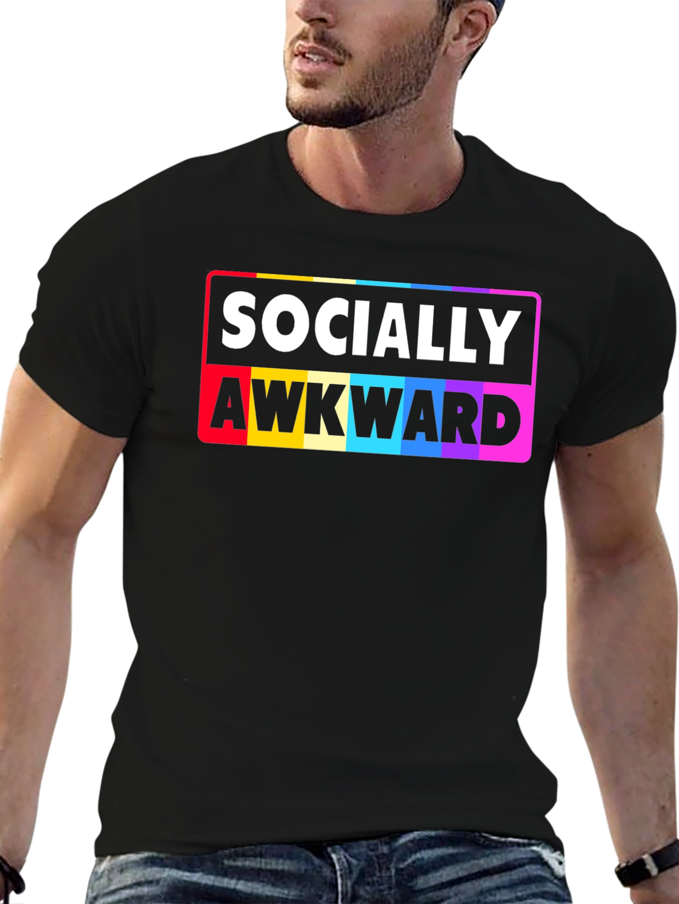Black Socially Awkward Rainbow Pride T-Shirt view 6