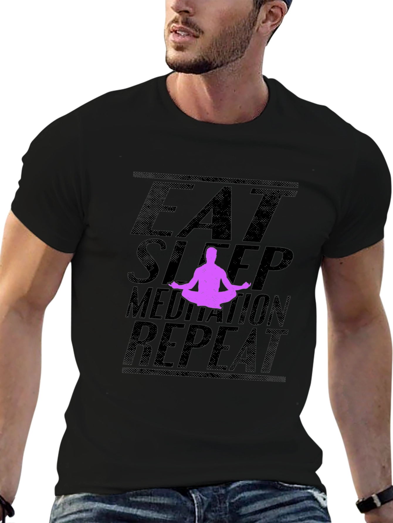 Black Eat Sleep Meditation Repeat Black T-Shirt view 6
