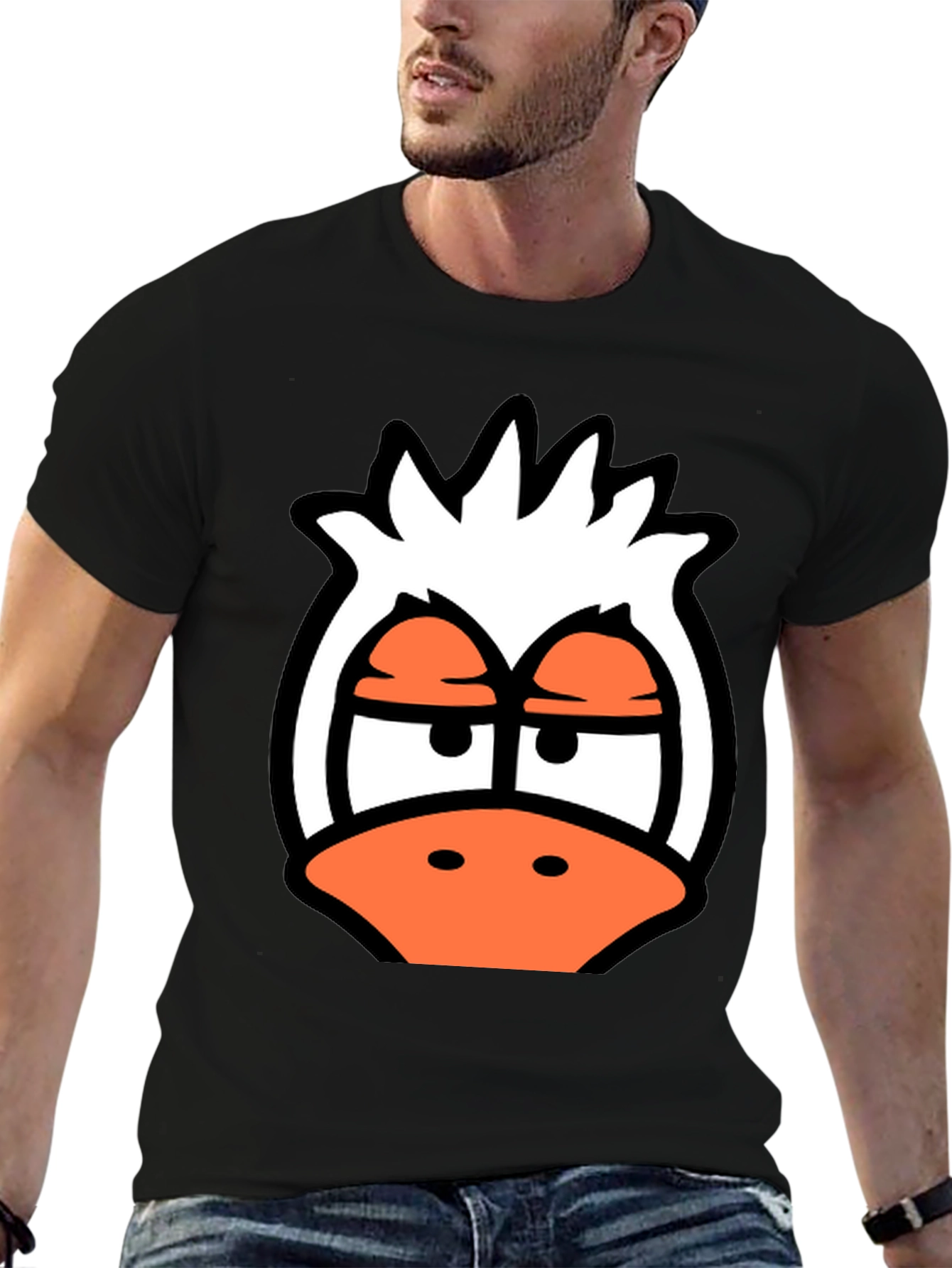 Black Cartoon Duck Graphic Tee - Funky Black T-Shirt view 6