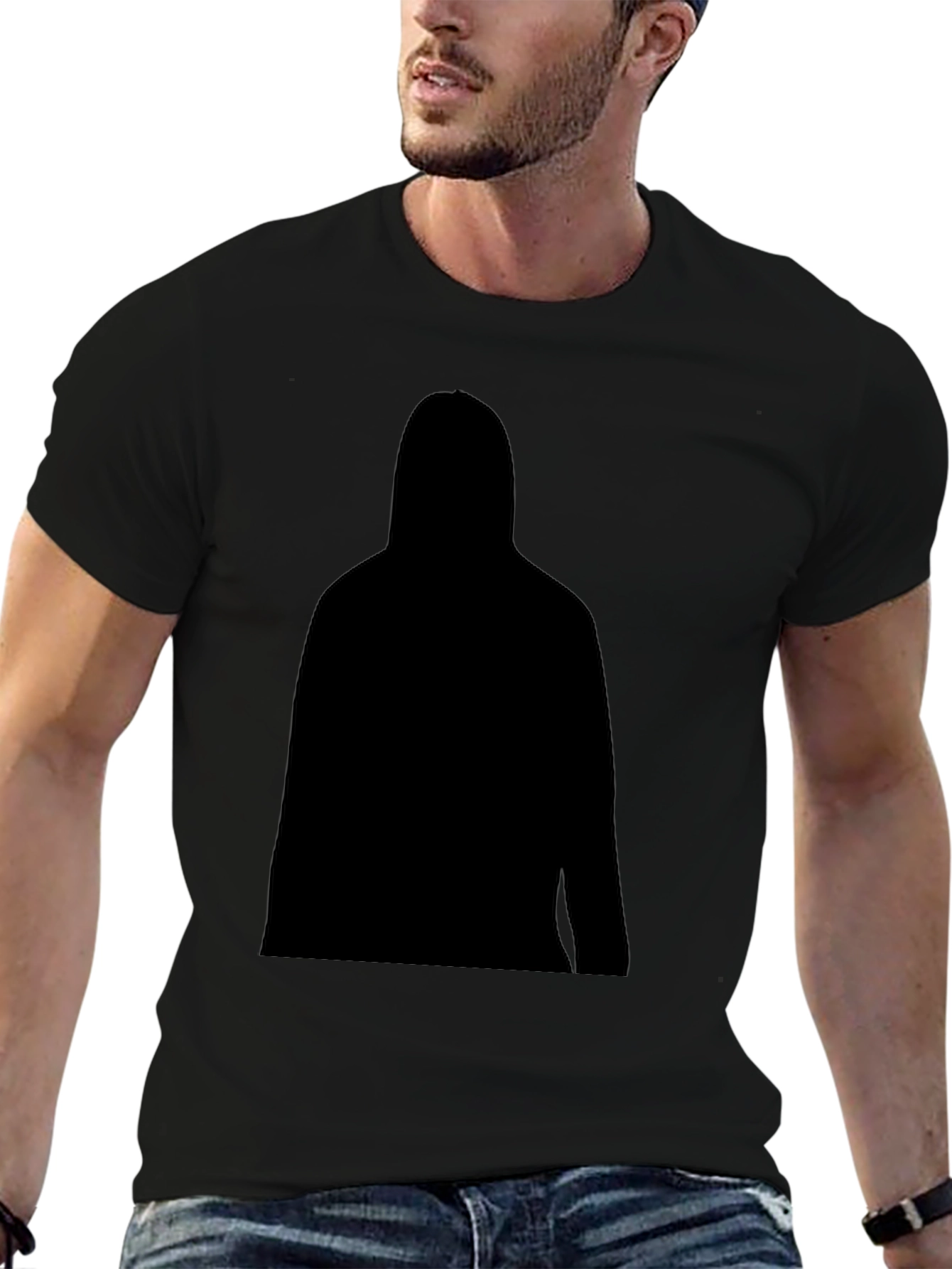 Black Men's Black T-Shirt with Silhouette Graphic view 6