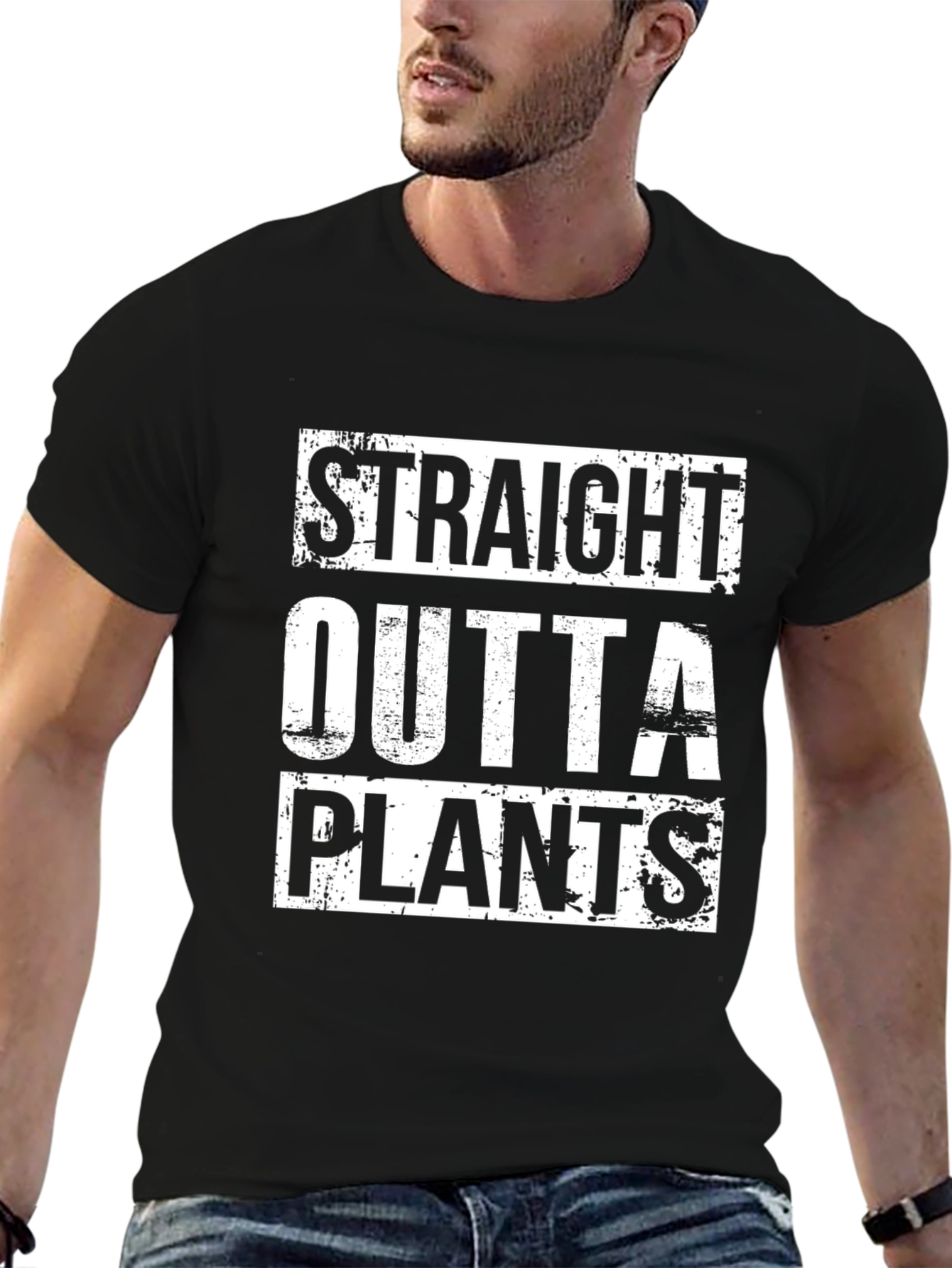 Black Straight Outta Plants Graphic T-Shirt - Black view 6