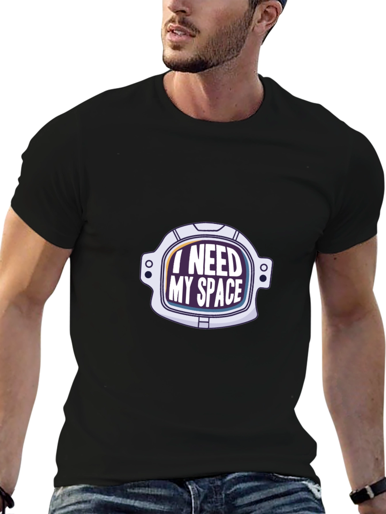 Black I Need My Space Astronaut Helmet Graphic Tee view 6