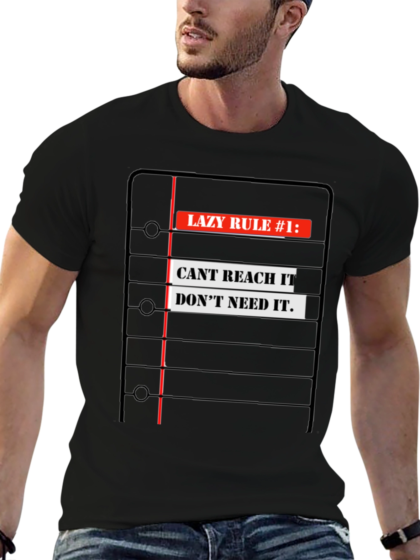 Black Lazy Rule #1 Men's Black Graphic Tee view 6