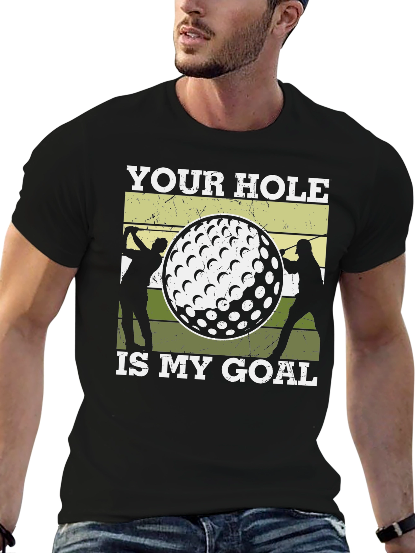 Black Golf Humor Tee: Your Hole Is My Goal Graphic T-Shirt view 6