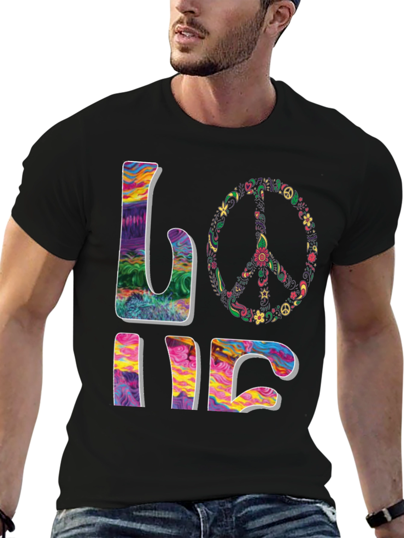 Black Peace & Love Psychedelic T-Shirt view 6
